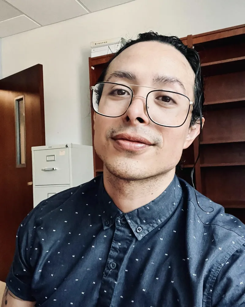René Velarde in an office on his first day of teaching at Azusa Pacific University